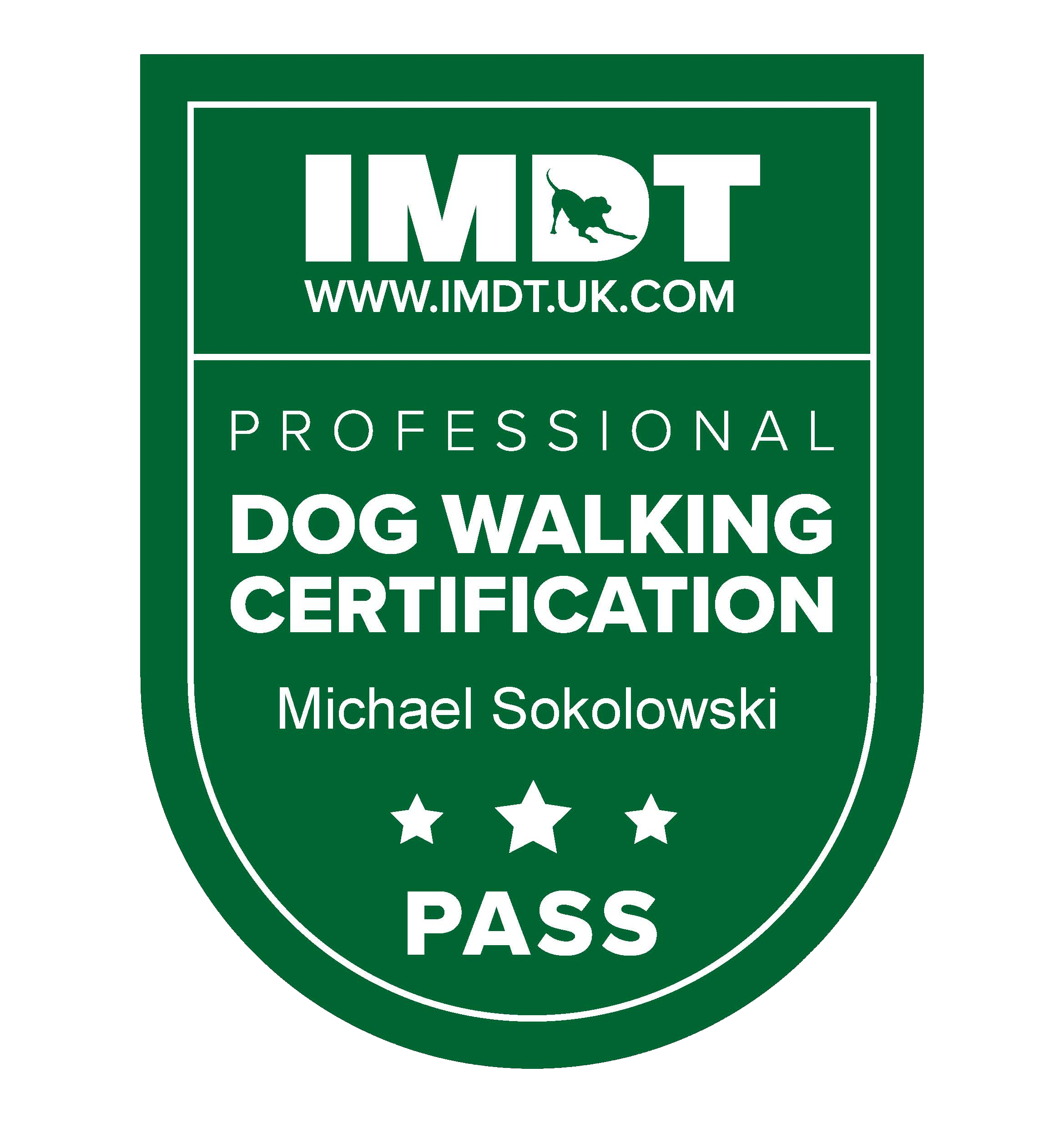 IMDB Professional Dog Walking Certificate for Michael Sokolowski